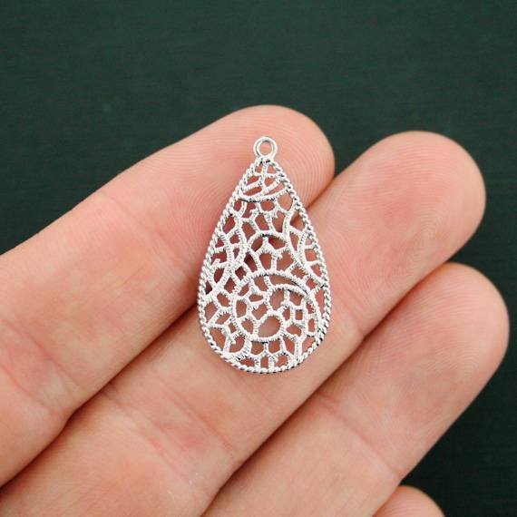 Filigrane Teardrop Silver Tone Charm 2 faces - SC7287