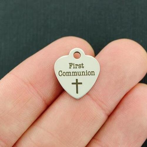First Communion Stainless Steel Small Heart Charms - BFS012-3403
