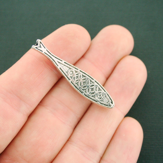 Fish Spacer Beads 43mm x 9mm - Silver Tone - 4 Beads - SC7548