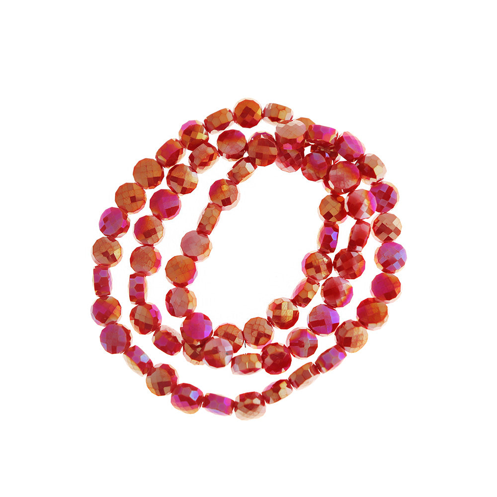 Flat Round Glass Beads 8mm x 5mm - Electroplated Red - 1 Strand 72 Beads - BD1505