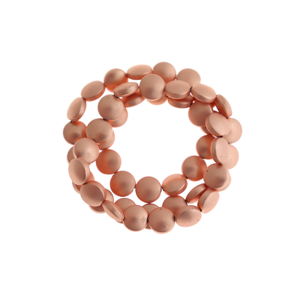 Flat Round Synthetic Hematite Beads 8mm x 4mm - Frosted Rose Gold - 1 Strand 50 Beads - BD1177