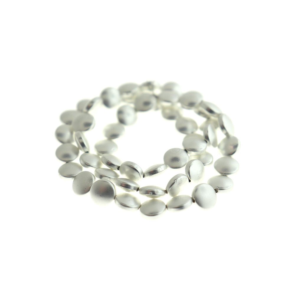 Flat Round Synthetic Hematite Beads 8mm x 4mm - Frosted Silver - 1 Strand 50 Beads - BD1168