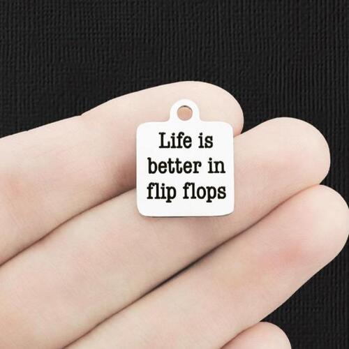 Flip flops Stainless Steel Charms - Life is better in - BFS013-2172