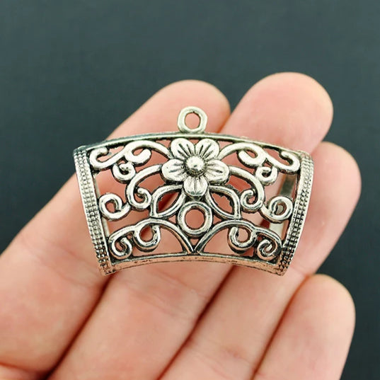 Floral Scarf Bail Antique Silver Tone 3D - SC1755