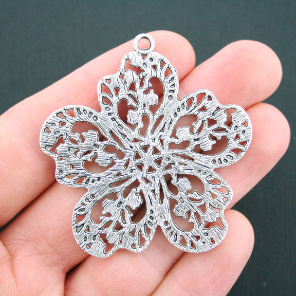 Flower Antique Silver Tone Charms - SC5021