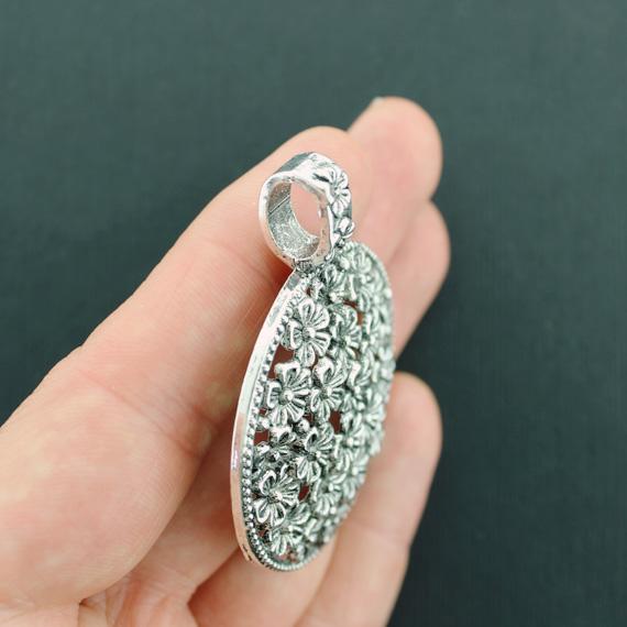 Flower Antique Silver Tone Charms - SC5844