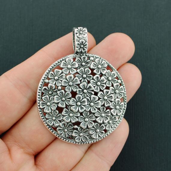 Flower Antique Silver Tone Charms - SC5844