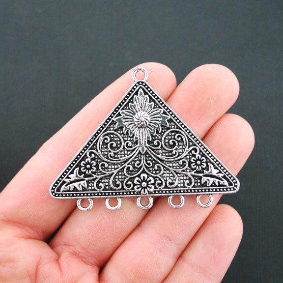 Flower Chandelier Connector Antique Silver Tone Charm - SC5423