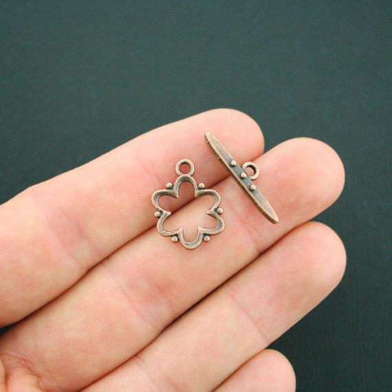 Flower Copper Tone Toggle Clasps 19mm x 14mm - 5 Sets 10 Pieces - BC900