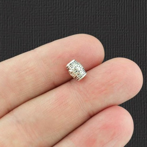 Perles d'espacement de tube de fleur 7,4 mm x 5,2 mm - ton argent antique - 25 perles - SC2369