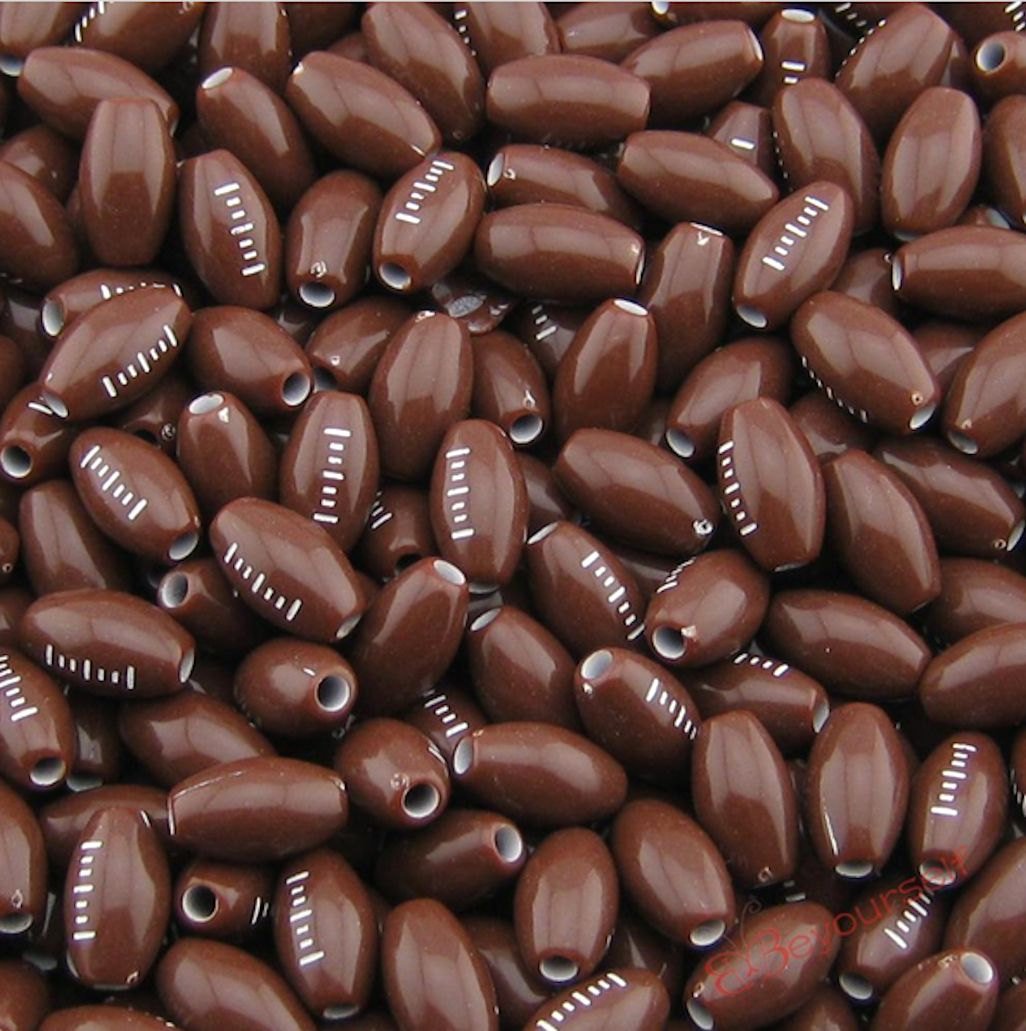 Football Acrylic Beads 15mm x 9mm - Brown - 10 Beads - K238