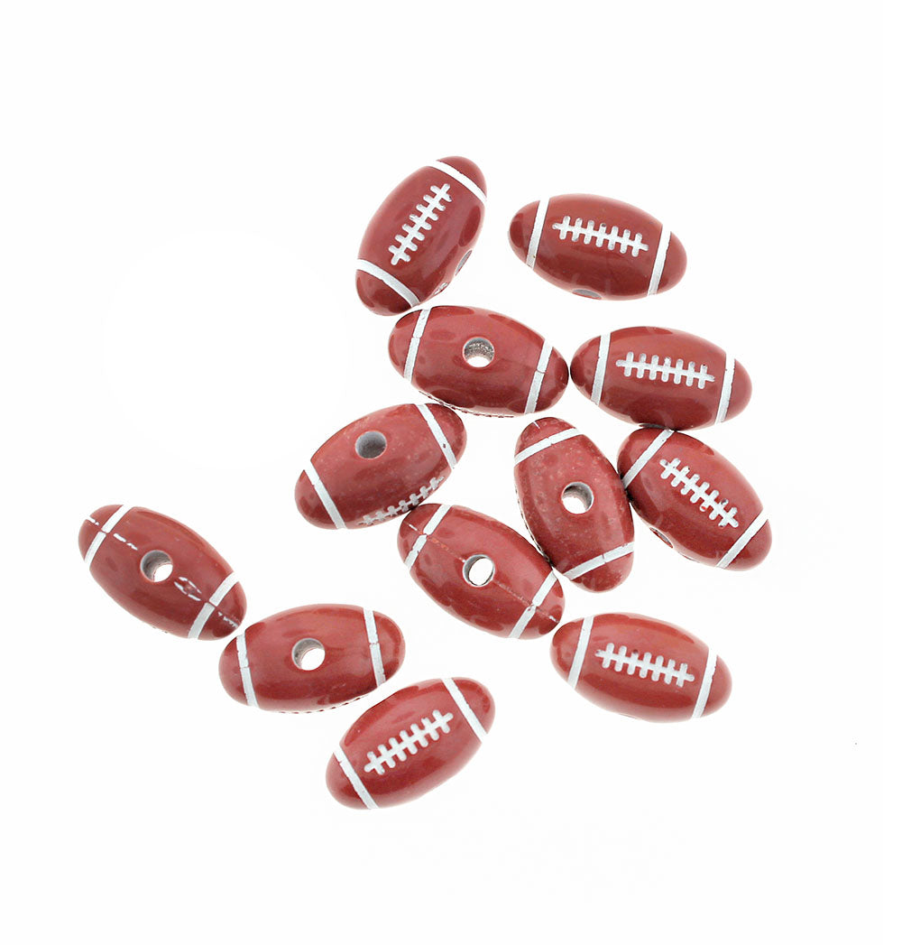 Football Acrylic Beads 18mm x 10mm - Leather Red - 25 Beads - K248