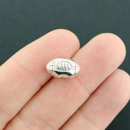 Football Spacer Beads 14mm x 9mm - Silver Tone - 8 Beads - SC398