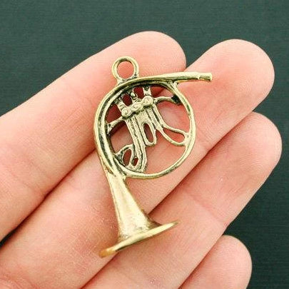 French Horn Antique Gold Tone Charms 3D - GC1065