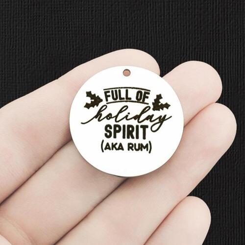Full of Holiday Spirit Stainless Steel 30mm Round Charms - (aka rum) - BFS010-6402
