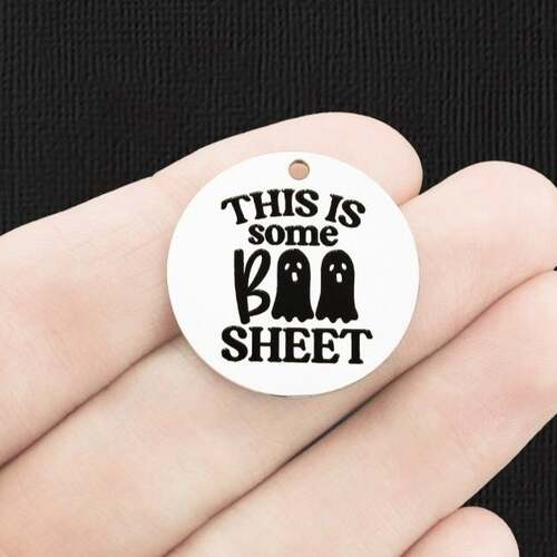 Funny Halloween Stainless Steel 25mm Round Charms - This is some Boo Sheet - BFS009-6575