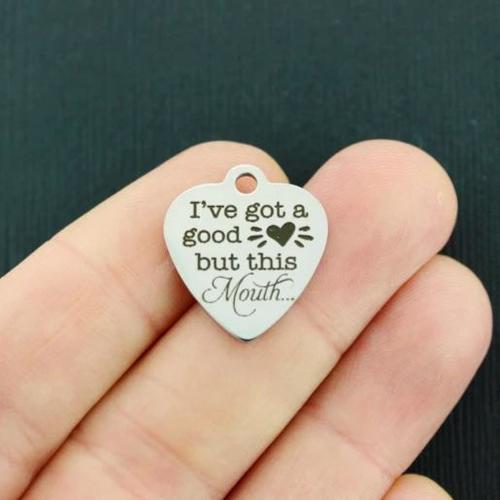 Breloques amusantes en acier inoxydable - J'ai un bon cœur mais cette bouche - BFS011-4458