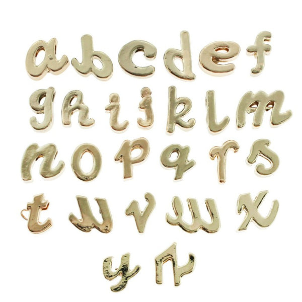 Perles d'espacement de l'alphabet complet - ton or - 1 ensemble de 26 perles - GC1252