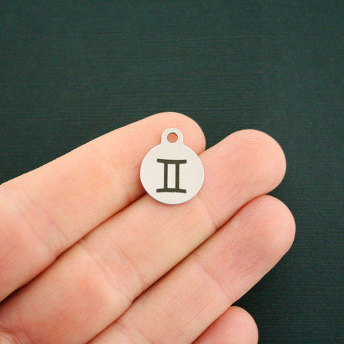 Gemini Stainless Steel Small Round Charms - BFS002-1784