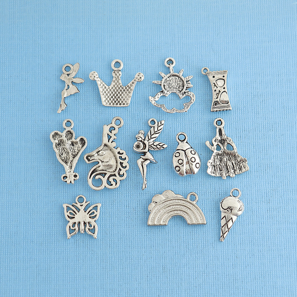 Girly Fun Charm Collection Ton argent antique 12 breloques différentes - COL309