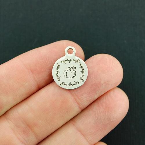 Give Thanks Stainless Steel Small Round Charms - BFS002-3936