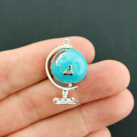 Charm 3D en émail argenté Globe - E326