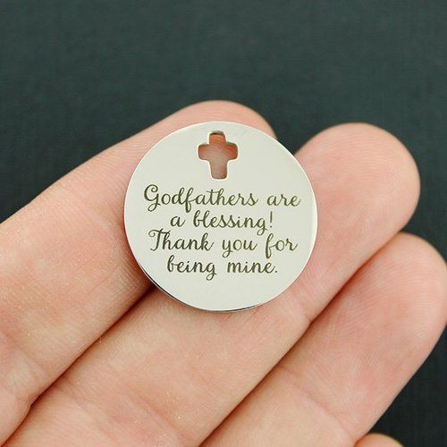 Godparents Stainless Steel Cross Charms - Godfathers are a blessing! Thank you for being mine. - BFS023-3486