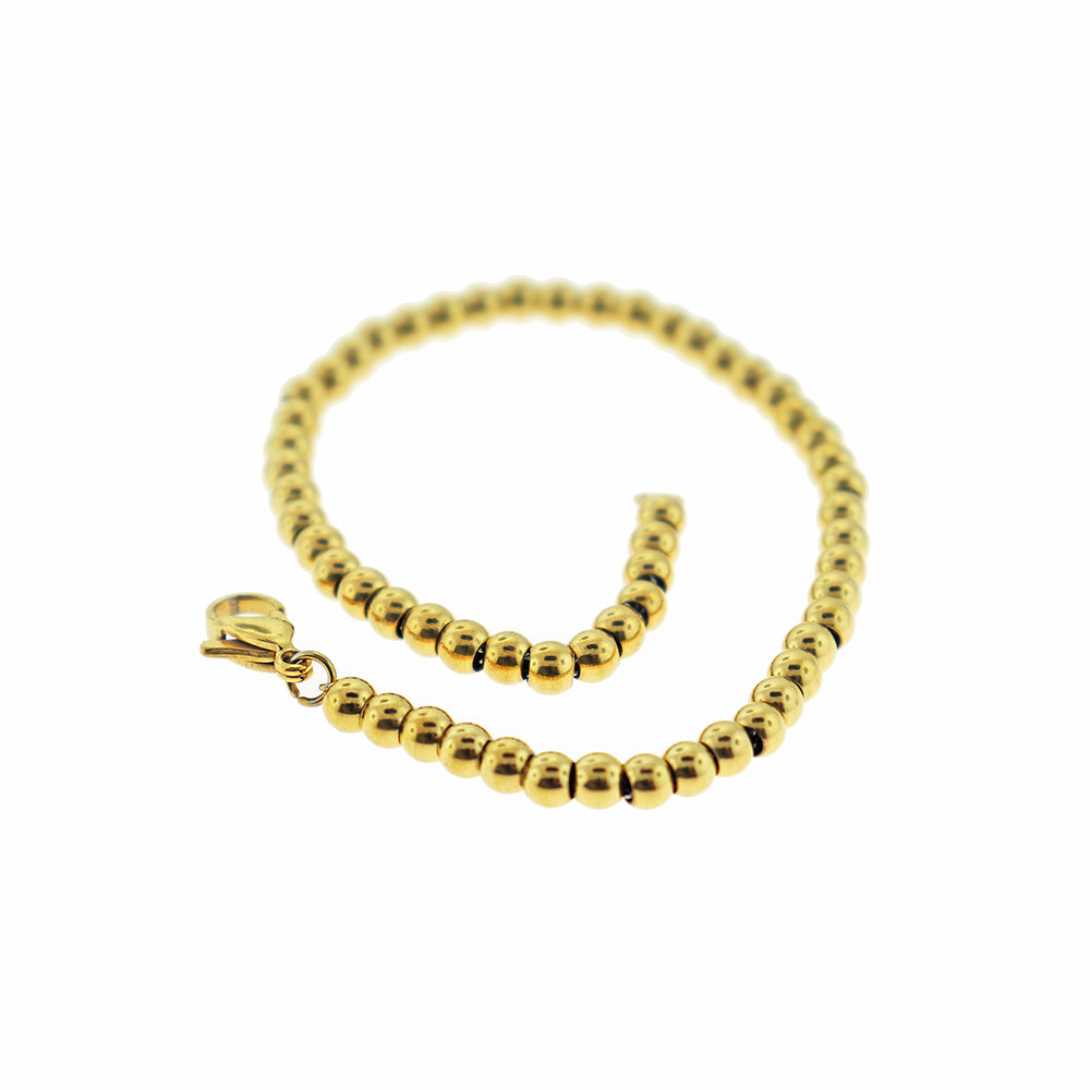 Gold Stainless Steel Cable Chain Bracelet With Spacer Beads 8" - 4mm - Choose Your Quantity!