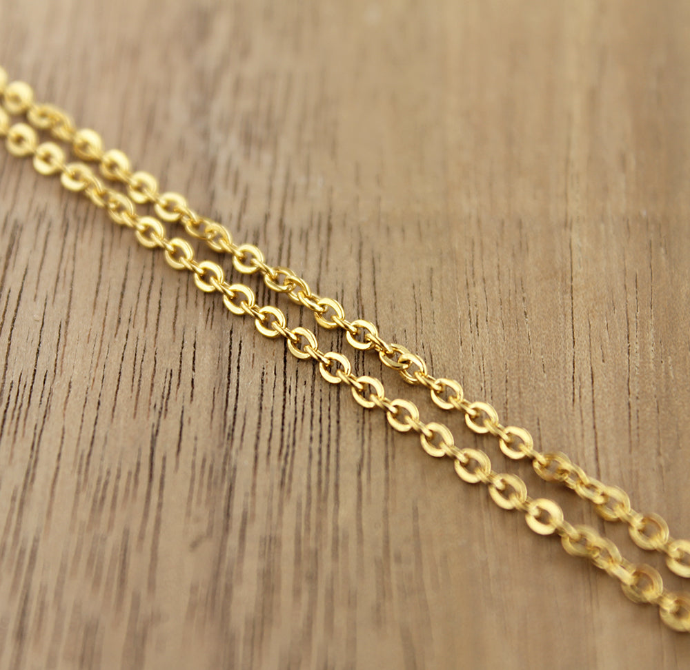 Gold Stainless Steel Cable Chain Necklace 22" - 2mm - Choose Your Quantity!