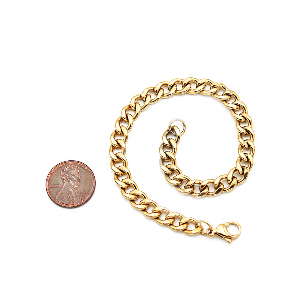 Gold Stainless Steel Curb Chain Bracelet 8.5" - 7mm - 1 Bracelet - N732