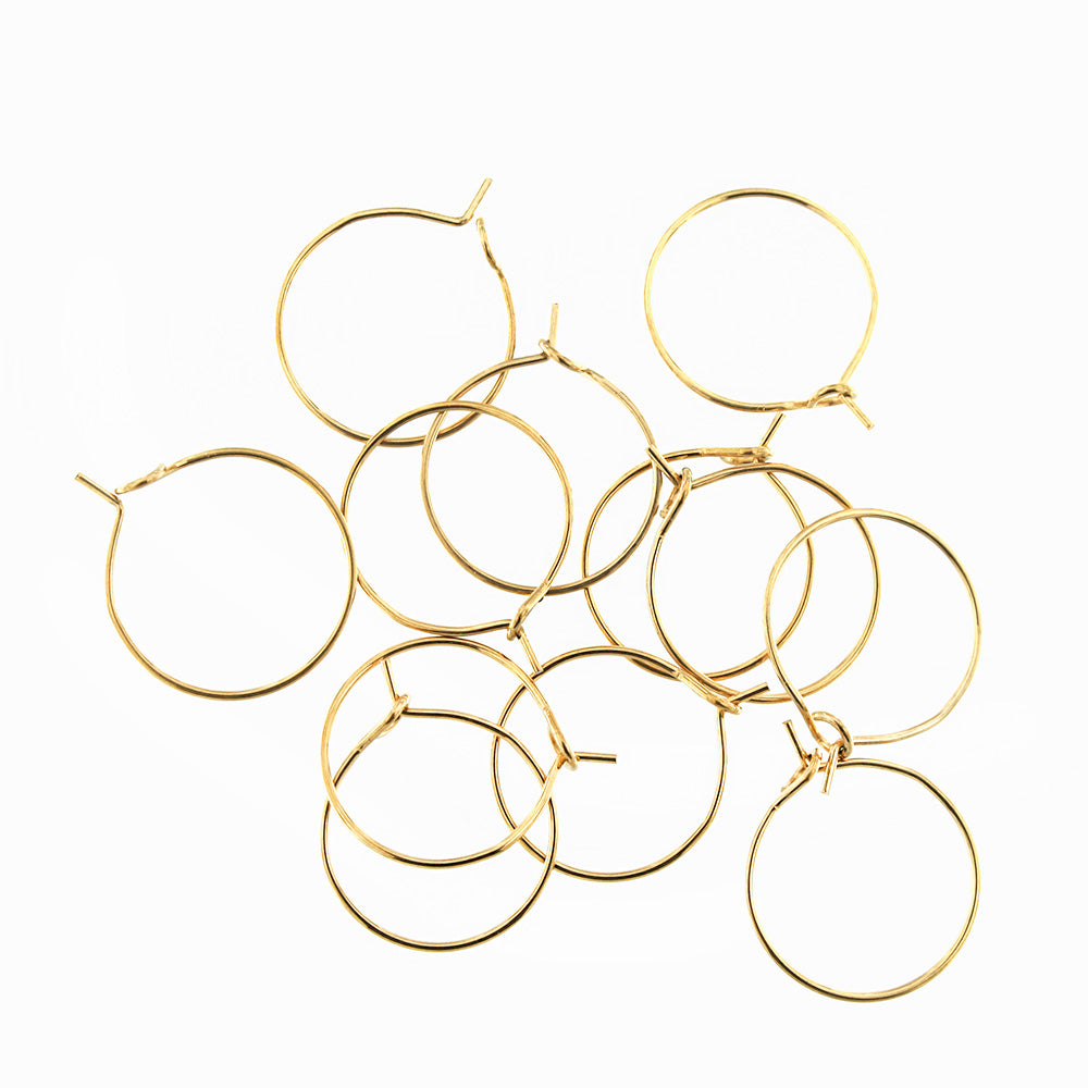 Gold Stainless Steel Earring Wires - Wine Charms Hoops - 16mm - 10 Pieces - FD928