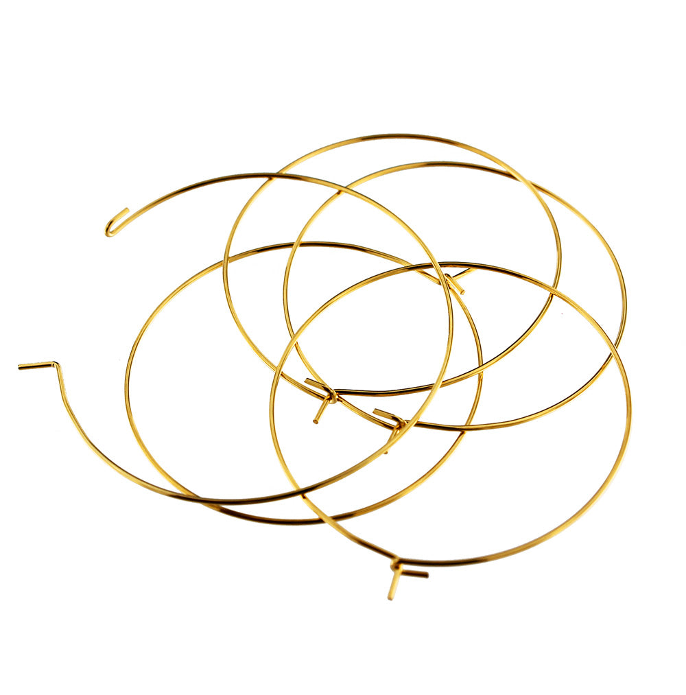 Gold Stainless Steel Earring Wires - Wine Charms Hoops - 40mm - 10 Pieces - Z529