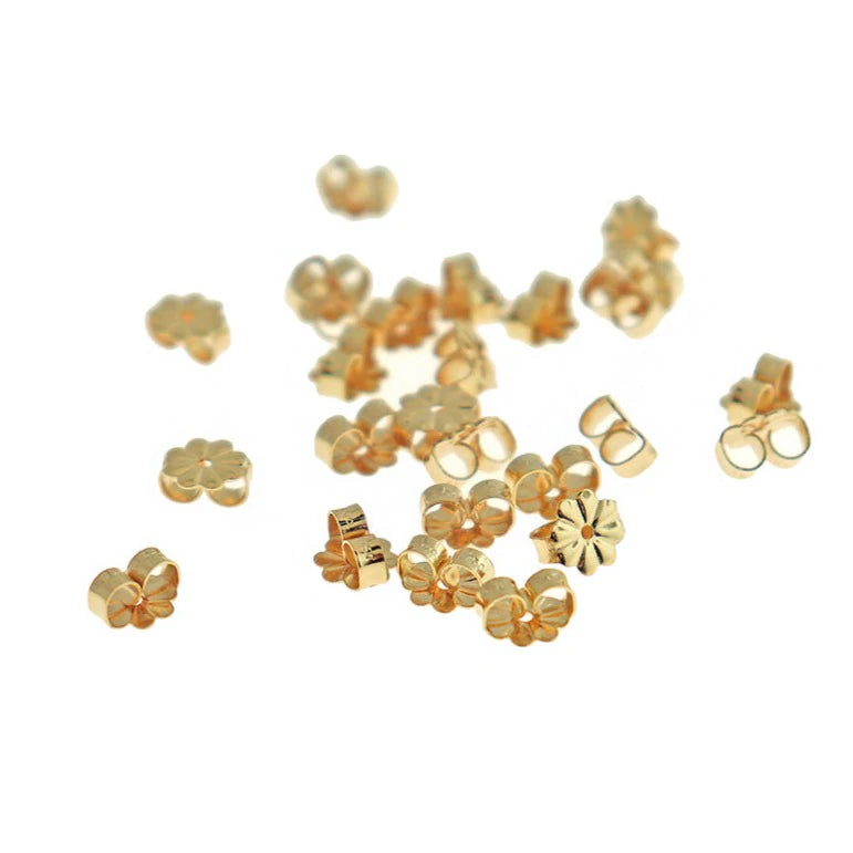 Gold Stainless Steel Earrings Backs - 6.5mm x 6mm - 50 Pieces - FD1074