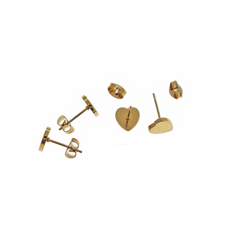 Gold Stainless Steel Earrings - Heart Studs - 8mm x 8mm - 2 Pieces 1 Pair - ER504