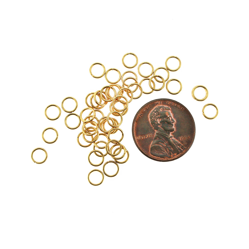 Anneaux en acier inoxydable doré 5 mm x 0,7 mm - Calibre 21 ouvert - 50 anneaux - SS067
