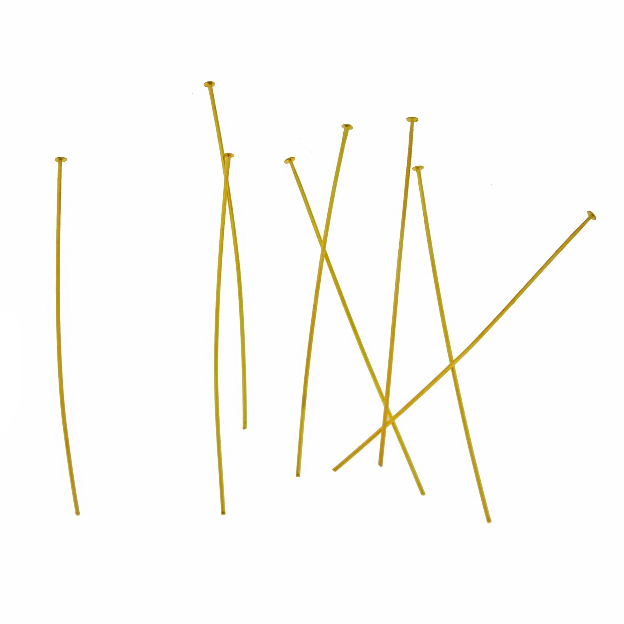 Gold Tone Brass Flat Head Pins - 60mm - 15 Pieces - PIN113