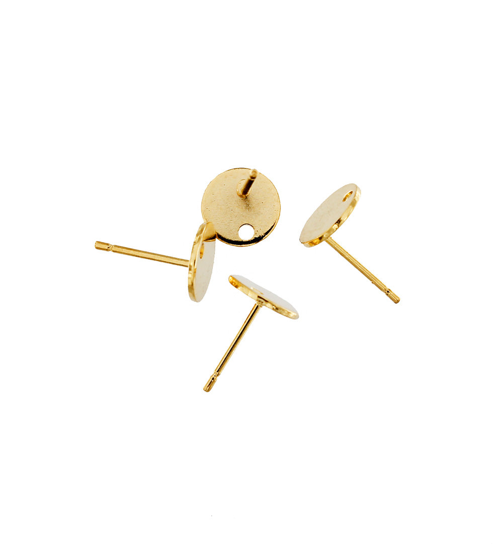 Gold Tone Earrings - Stud Bases - 8mm - 2 Pieces 1 Pair - FD776