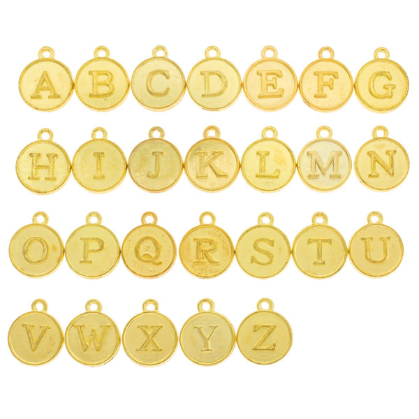 26 lettres de l'alphabet dorées breloques 2 faces - 1 jeu - ALPHA2200