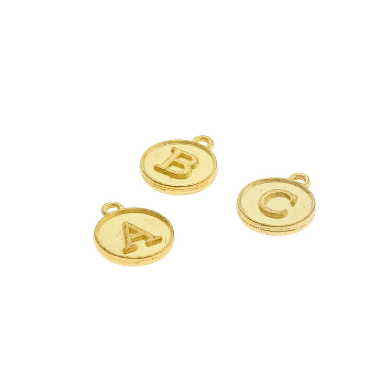 10 Alphabet Letter Gold Tone Charms 2 Sided - Choose Your Letter - ALPHA2200 - IND