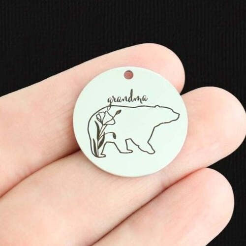 Grandma Bear Stainless Steel 25mm Round Charms - BFS009-6782