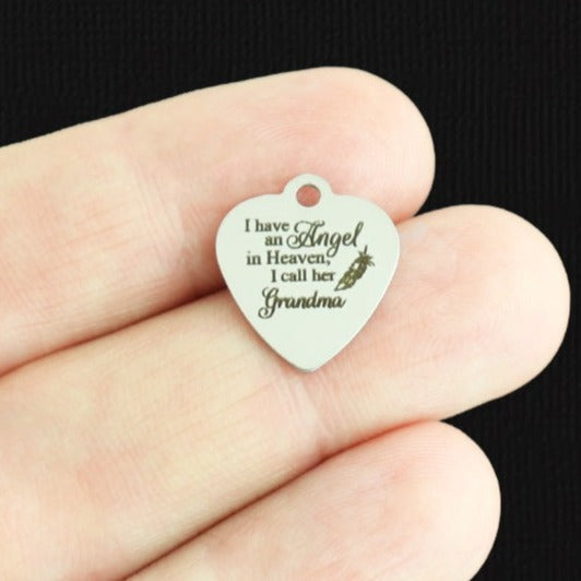 Grandma Stainless Steel Small Heart Charms - I had an Angel in Heaven, I call her - BFS012-7893