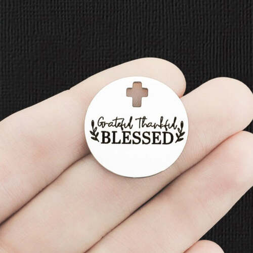 Charmes de croix bénis en acier inoxydable reconnaissants et reconnaissants - BFS023-6647