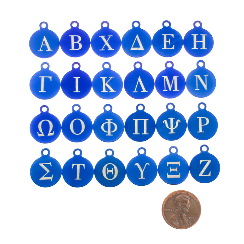 Breloques en acier inoxydable bleu - Choisissez votre initiale et quantité - Alphabet grec - Taille plus petite - ALPHA3410BFSBL-IND