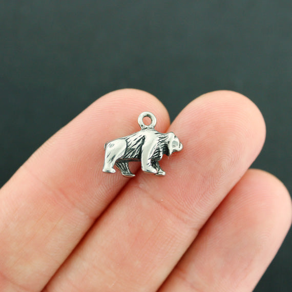 Grizzly Bear Silver Tone Stainless Steel Charms 3D - MT724