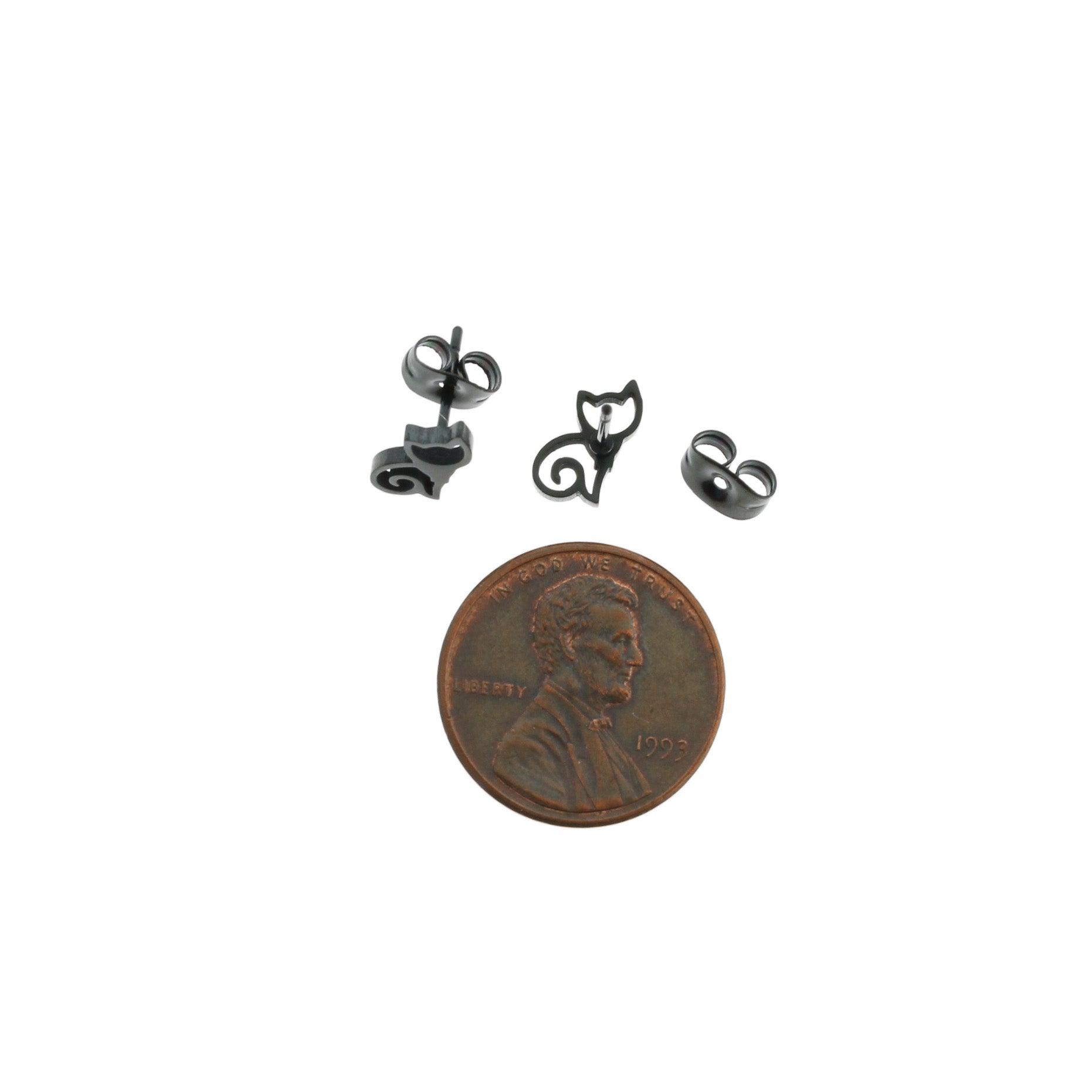 Gunmetal Black Stainless Steel Earrings - Cat Studs - 10mm x 5mm - 2 Pieces 1 Pair - ER066
