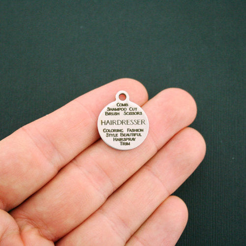 Hairdresser Word Collage Stainless Steel Charms - BFS001-1431