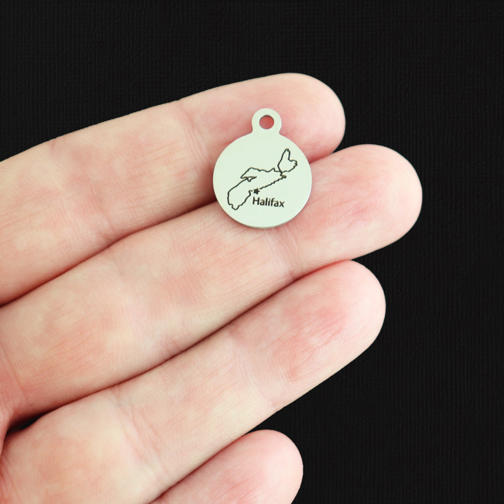 Halifax Nova Scotia Outline Stainless Steel Small Round Charms - BFS002-8077