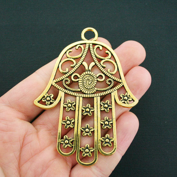 Hamsa Hand Antique Gold Tone Charm - GC501