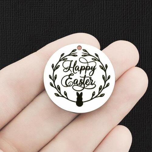 Happy Easter Stainless Steel 30mm Round Charms - BFS010-6233