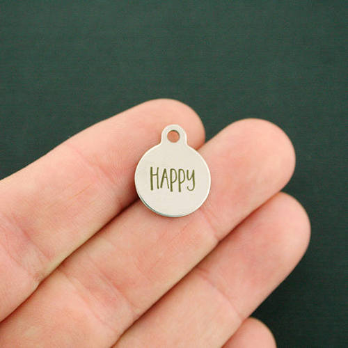 Happy Stainless Steel Small Round Charms - BFS002-1723